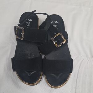 Ara Women's Black Sandals with Patterned Buckle
